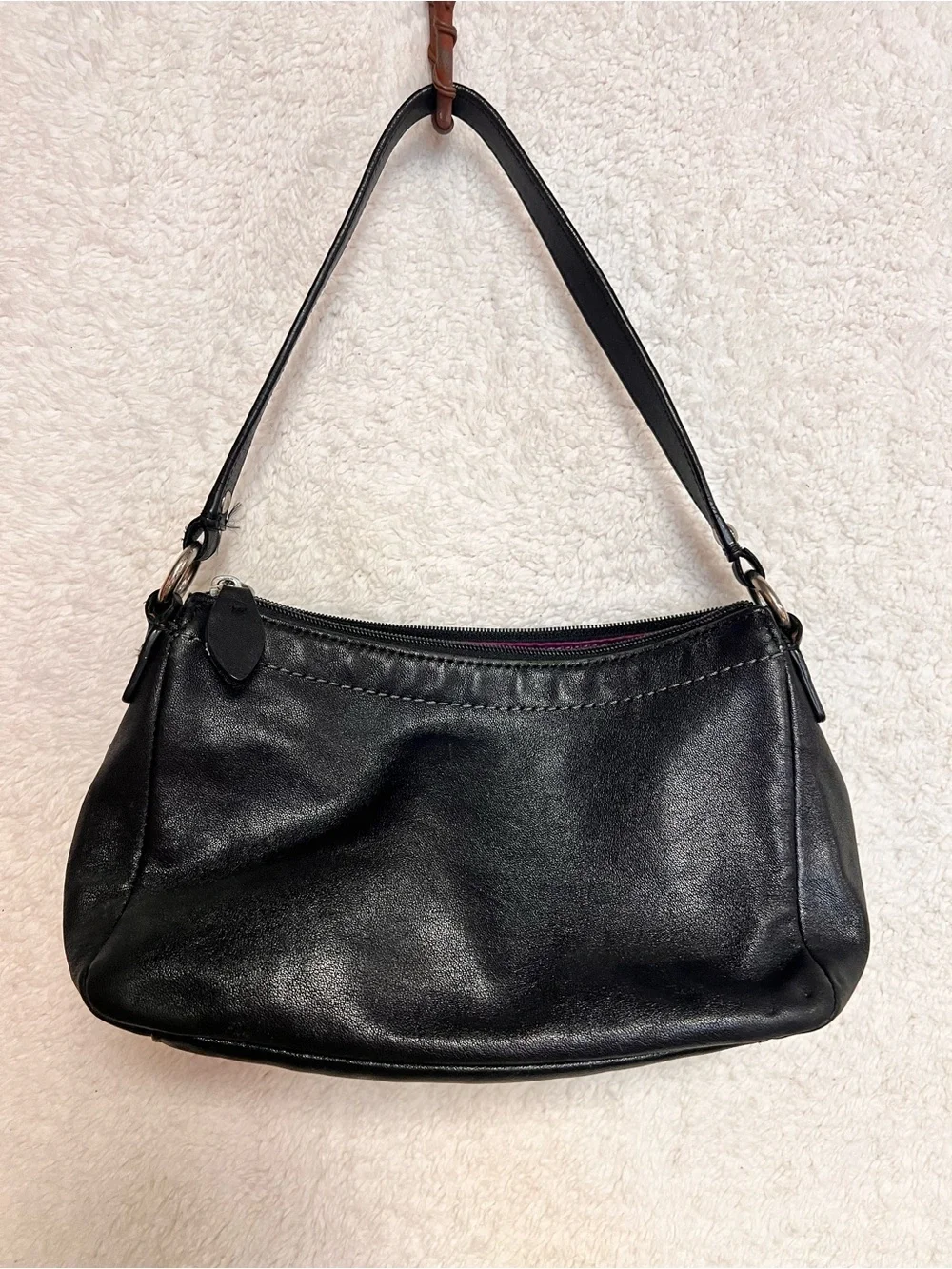 Coach Black Leather Shoulder Bag with Silver Charm - Picture 6 of 9